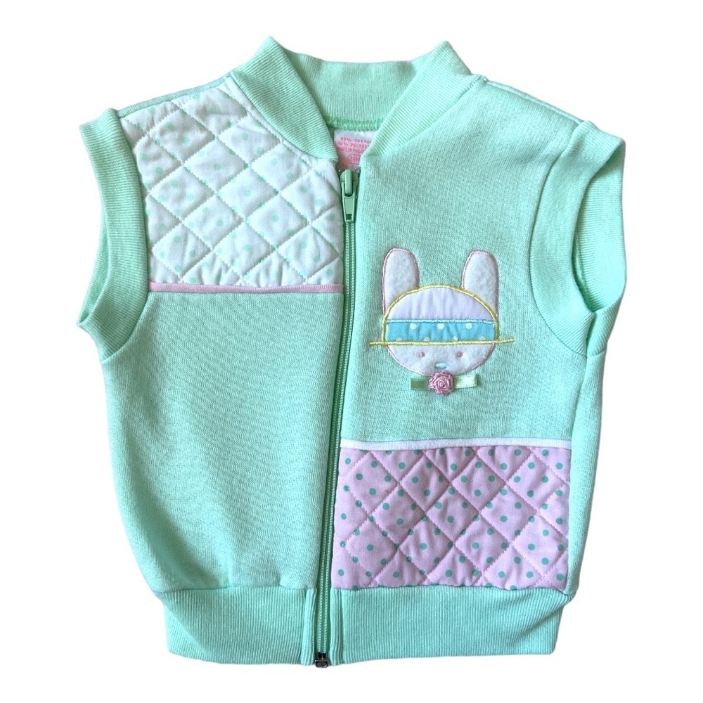 VINTAGE 90s Vest Sweater Sweatshirt Pastel Bunny Rabbit Applique Patchwork Cozy